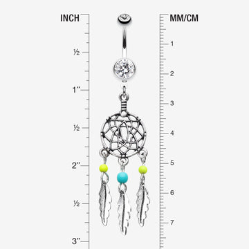 Detail View 1 of Classic Beaded Dreamcatcher Belly Button Ring-Clear Gem/Yellow